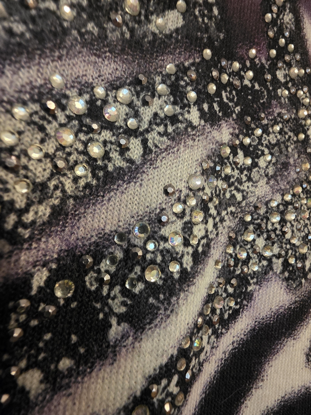 Embellished Black and Purple Print Knit Sweater